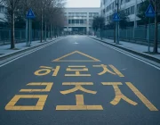인천 서해구 스쿨존 도로 황색 노면 표시와 어린이보호구역 표지판