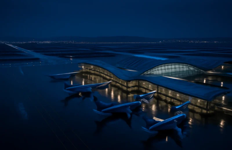 인천공항 2터미널 항공기 계류장 야간 항공뷰